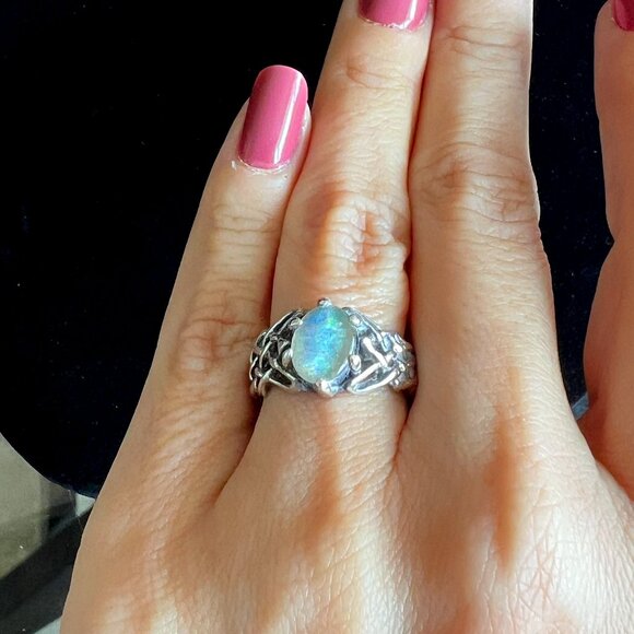 Sterling Silver and Opal Ring - Picture 1 of 5